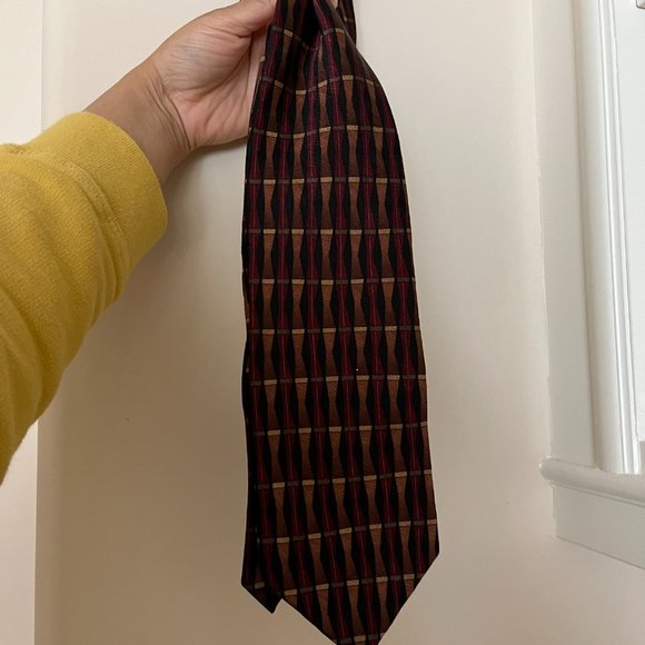 Vintage Rustica Red Brown Abstract Silk Tie fall autumn stripes preppy office - Picture 7 of 8